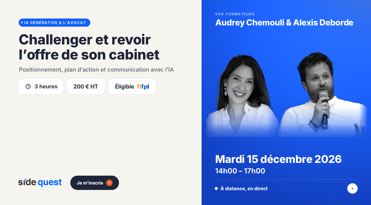 Challenger et revoir l’offre de son cabinet à l’aide de l’IA - 15 décembre 2026 - 14h - 17h - 3h