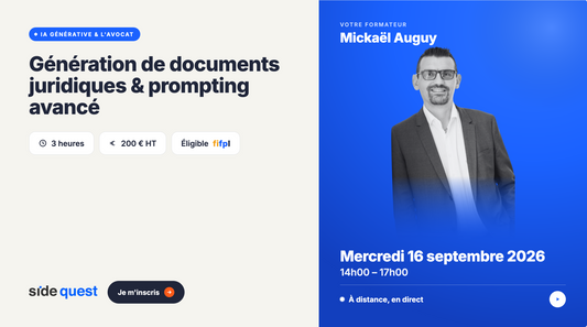L’intelligence Artificielle générative et l’avocat : Génération de documents juridiques et prompting avancé - 16 septembre 2026 - 14h - 17h
