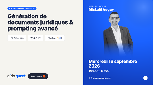 L’intelligence Artificielle générative et l’avocat : Génération de documents juridiques et prompting avancé - 16 septembre 2026 - 14h - 17h  -  3 heures