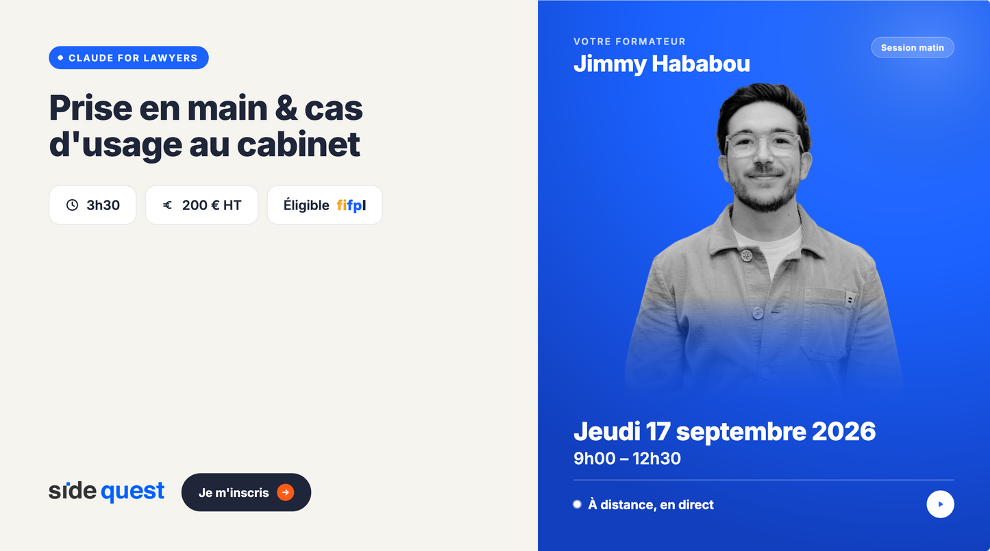 Claude for lawyers : Prise en main et cas d'usage de Claude pour le cabinet d’avocat - 17 septembre 2026 - 9h - 12h30